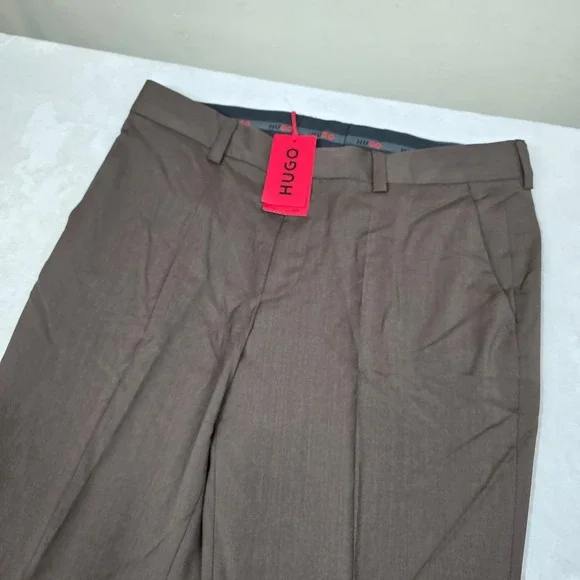 Hugo‎ Boss Double Breasted Suit Mens 40S Pants 36x32 Brown Modern Super 100 NEW